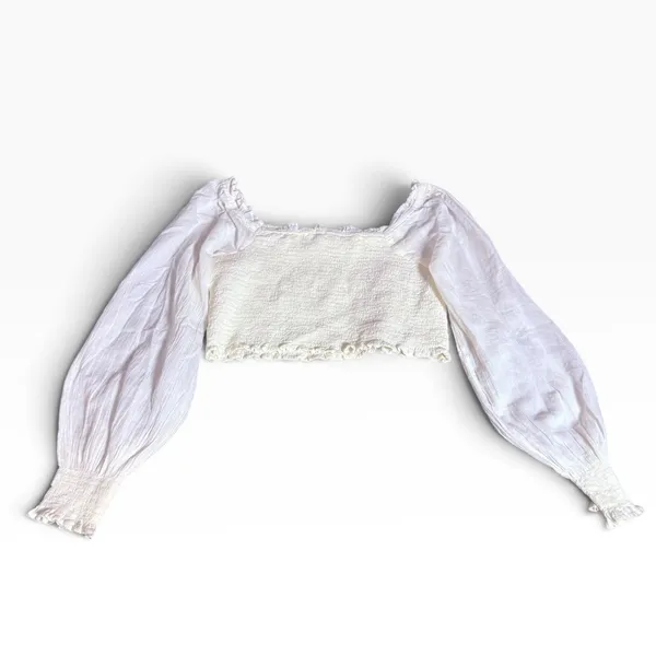 Aerie Ivory/White Smock Cropped Large Sheer Puff Sleeve Peasant Top cottagecore - Image 2