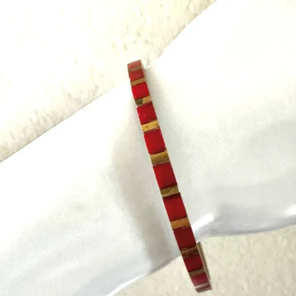 Red and gold tone vintage bangle bracelet - Image 2