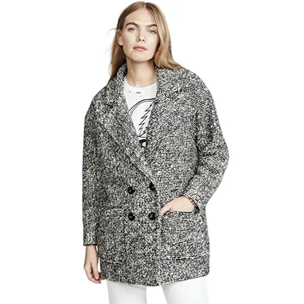 Hatch The Bristol Coat Black & White Textured Double Breasted Wool Blend Small‎ - Image 3