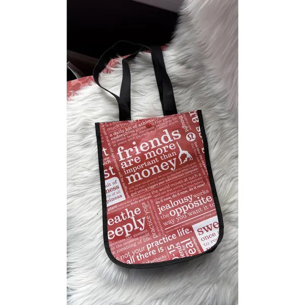 Red and White Lululemon Tote Bag with Black Handles - Image 4