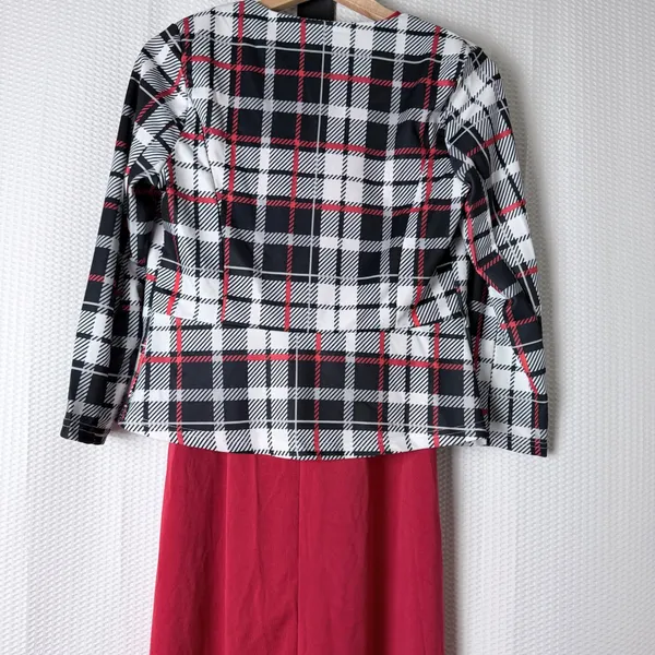 Modest Dress Jacket Set Women Large Red Plaid Workwear Belted Church Office Midi - Image 10