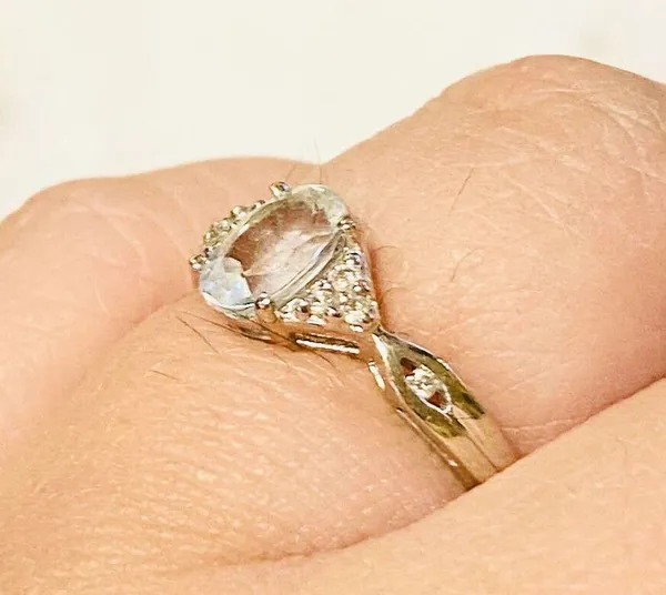 Aquamarine & Diamond Ring 10K White Gold Size 6.75 - Image 3