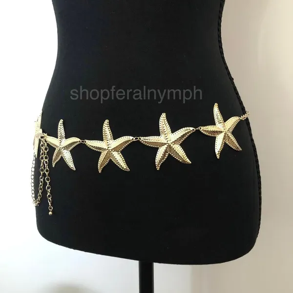 Vintage Y2K Mermaidcore Gold Starfish Chain Belt, Fits 13–44 Inches, X7GA1161 - Image 3