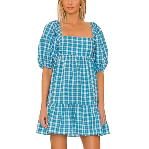 Amanda Uprichard Lucietta in Dress Sutton Plaid Blue Square Neck Size XS - Image 2
