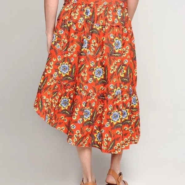 Joie Clarke Floral High Low Midi Skirt Salsa Orange Red Blue Yellow Size XS - Image 3
