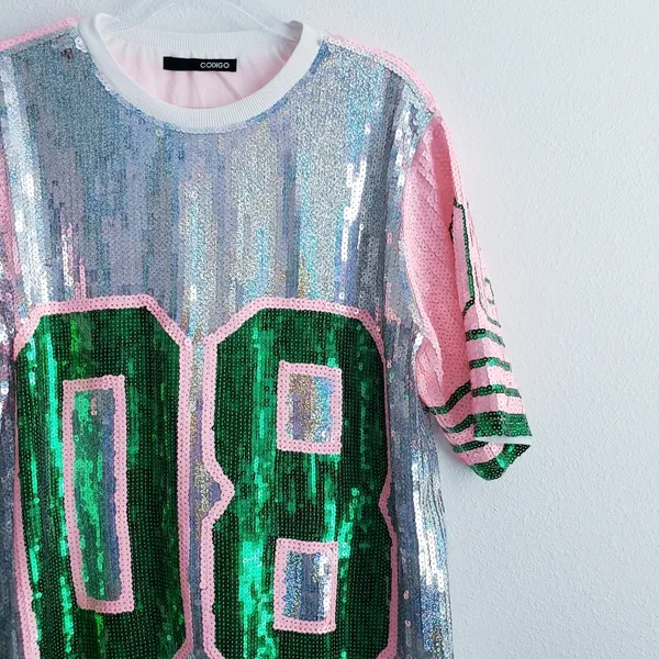 Sequin Jersey Graphic Short Sleeve Shirt Dress - Image 3