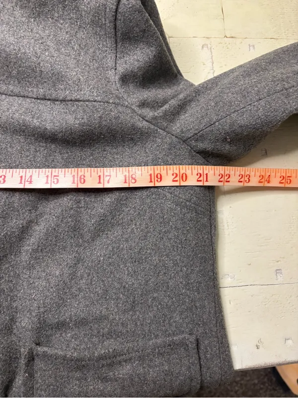 Old Navy Gray Wool Blend Hooded Toggle Pea Coat Red Plaid Trim Size Large - Image 4