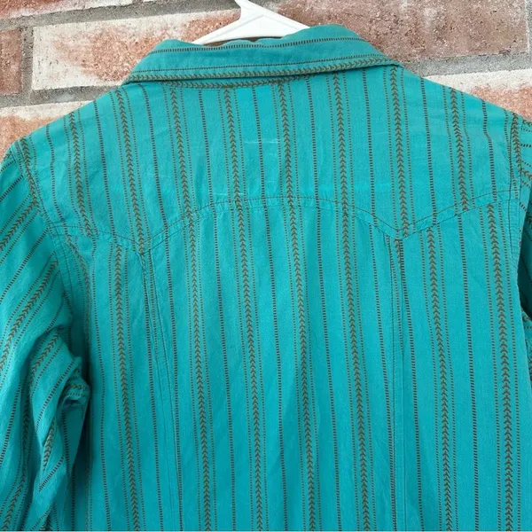 North Face Snap Up Cotton Shirt Women’s Small Turquoise Western Roll Tab Gorp - Image 8