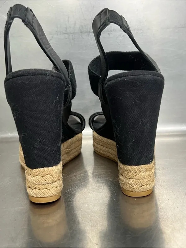 TORY BURCH Wedge Espadrille 2 Band Canvas & Leather Black Sandal- Size 7.5 - GUC - Image 6