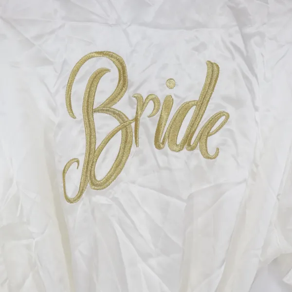 Boohoo Robe Women L Metallic Embroidered Bride Ivory Satin Short New - Image 7