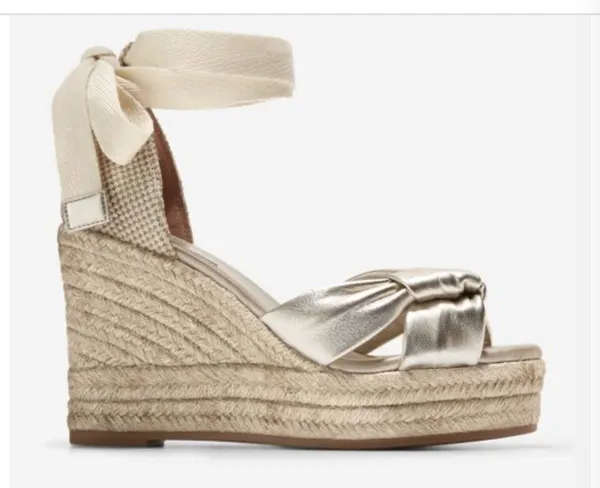 Cole Haan Gold Cream Tan Cloudfeel Hampton Wedge Platform Lace Up Sandal - Image 2
