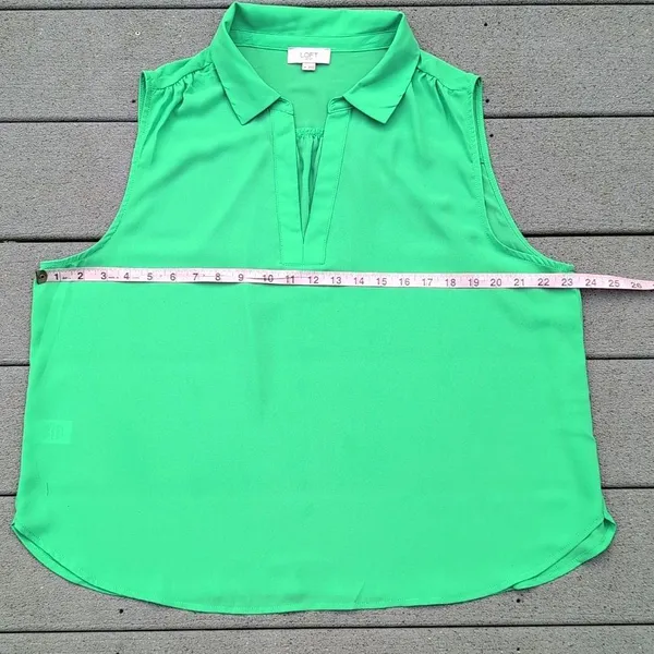 Loft Sleeveless V-Neck Blouse | Loft Sleeveless Collared Shirt | Green Loft Top - Image 10