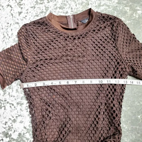 ASOS Naanaa Brown‎ Mesh Bodycon Midi Dress - Image 5