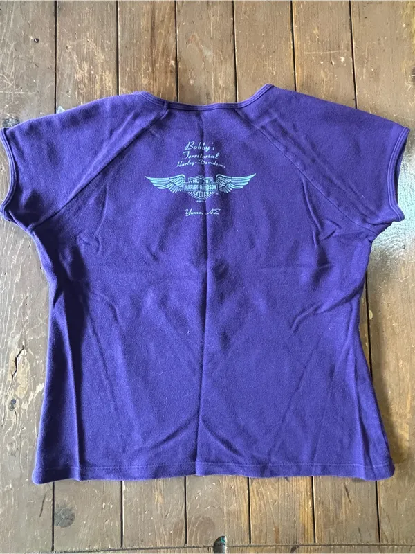 Harley-Davidson Purple Graphic Tee features a Sparkly Pink Silver Glitter Logo - Image 5