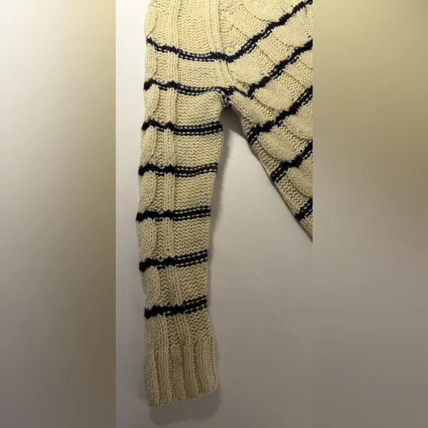 J. Jill Cream & Navy Striped Crew Pullover Preppy Cable Knit Raglan Sweater XS - Image 8