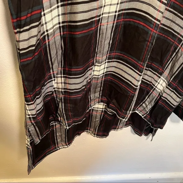 Alexander Jordan Womens Plus‎ Sz 1X Half Button Plaid Shirt Black Green Long Slv - Image 5