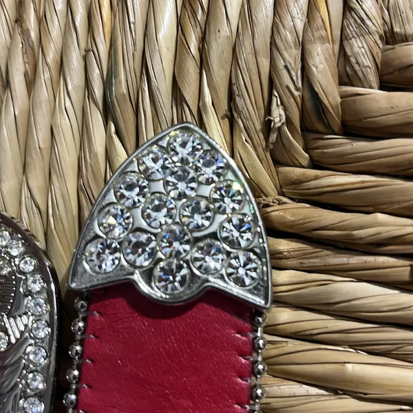 Red rhinestone bling western belt with silver accents, and buckle Sm-31 - Image 3