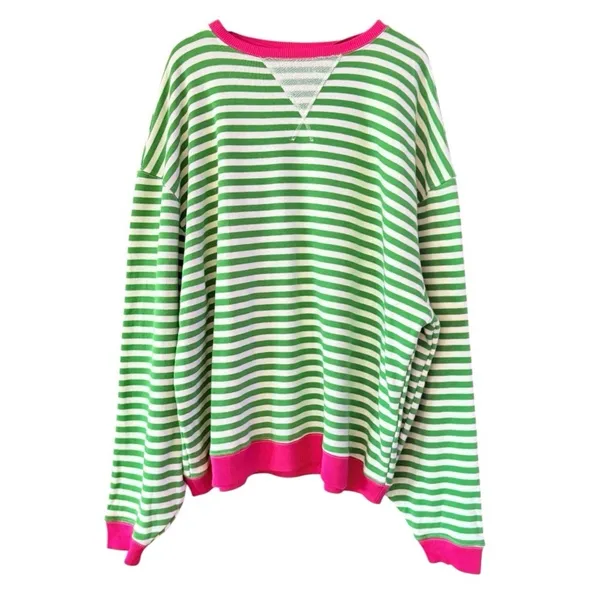 FREE PEOPLE Classic Striped Oversized Crewneck Pink Clover Combo Size M - Image 7