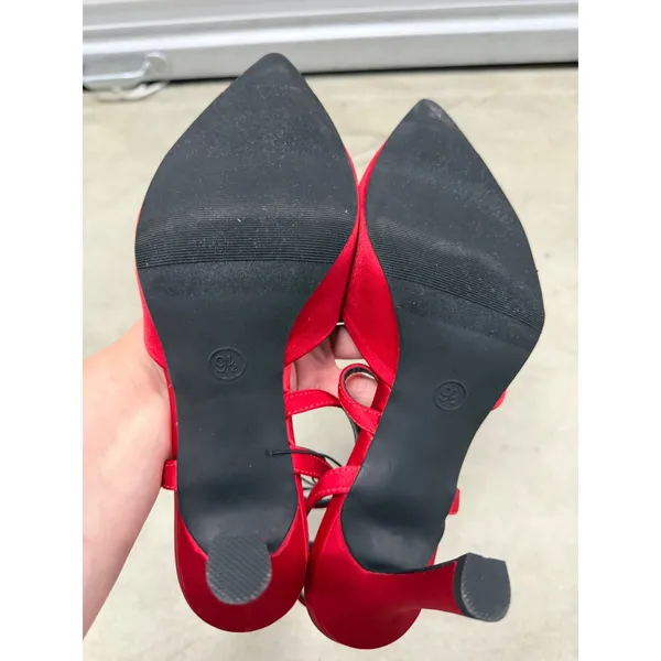A New Day Red Satin Pointed Toe Ankle Strap Pumps Heels Memory Foam Size 9.5 - Image 3