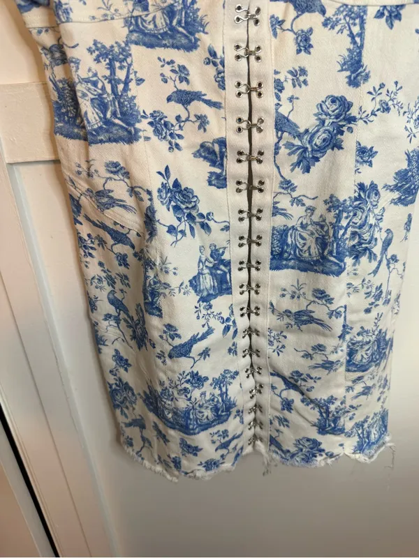 For Love & Lemons Monika Hook Front Floral Bird Print Mini Dress - Image 9