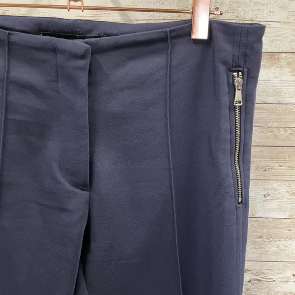 Zara Basic Womens S Pants Navy‎ Blue Straight Leg Cropped Flat Front Stretch Zip - Image 2