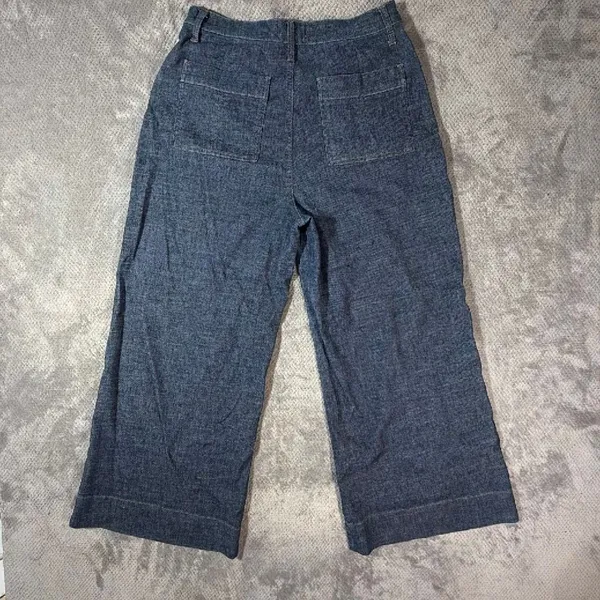 EVEREVE Women’s 29 Blue Chambray Wide Leg Crop Pants Button Fly Patch Pockets - Image 10