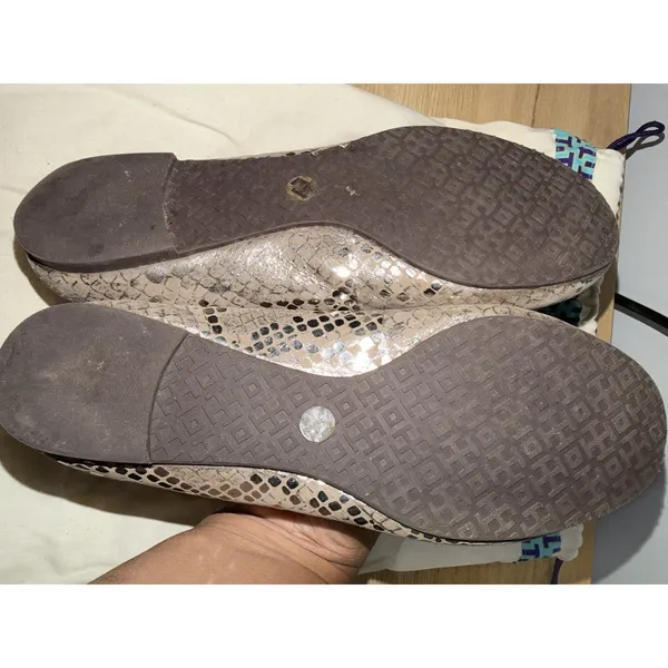 TORY BURCH Silver Snakeskin Leather Ballet Flats Size 7 leather D - Image 6