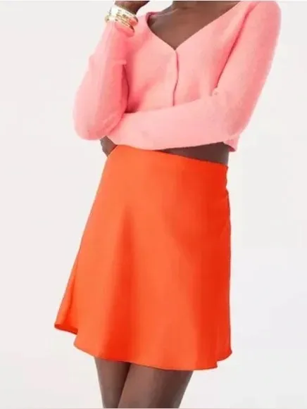 NWT J Crew Gwen Mini Slip Skirt Orange‎ Satin Womens Size XL - Image 2