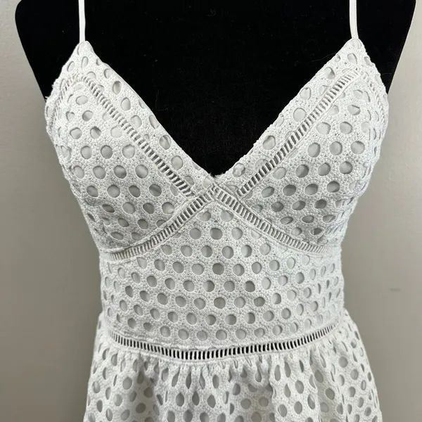 Abercrombie & Fitch White Crochet Lace Eyelet Strappy Mini Dress - Image 3