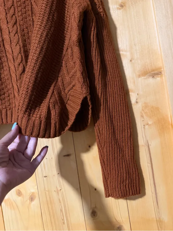 Joseph A. Rust Brown Cable Knit Cropped Sweater Size L - Image 8