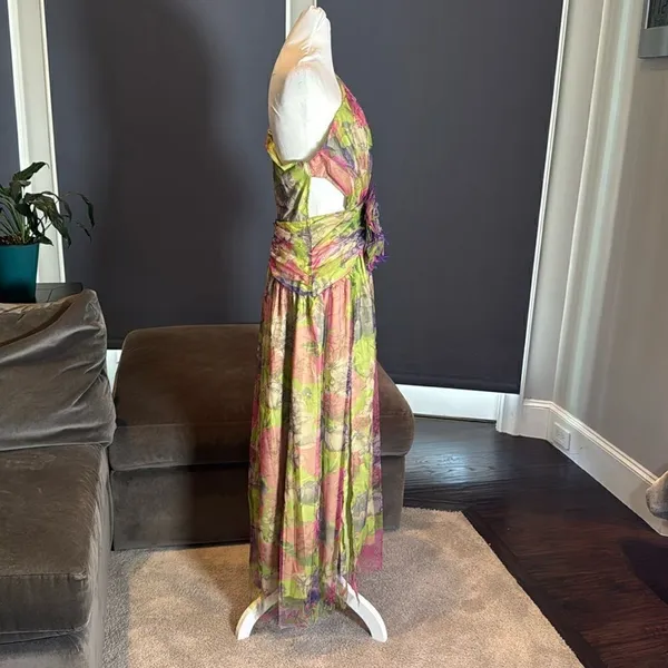 Women’s Floral One Shoulder Lightweight Summer Dress Leg Slit Cut Outs Size M - Image 4
