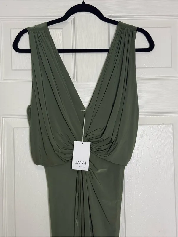 MISA Los Angeles Leza Gathered Crossover Sleeveless Tulip Maxi Dress in Green L - Image 4