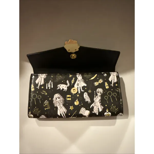 Loungefly Harry Potter HOGWARTS Magical Elements Wallet Black‎ White Gold Bifold - Image 3