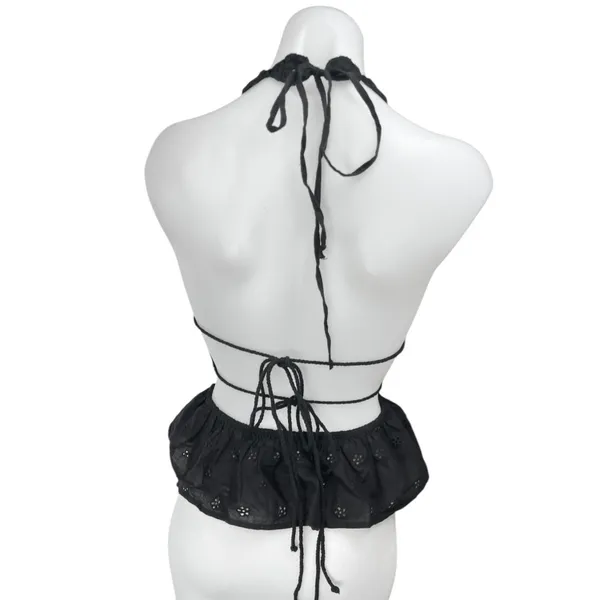 Zara Black Halter Sleeveless Crochet Open Knit Peplum Blouse Cami Top Size M - Image 7