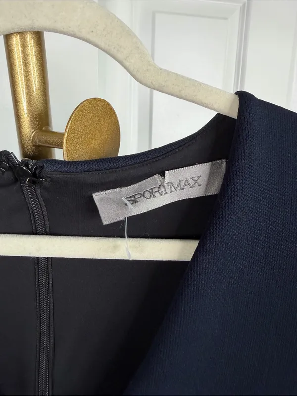 Sportmax Navy V-Neck Mermaid Midi Dress Built-In Shapewear - Image 6