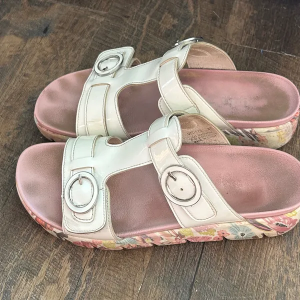 Alegria Vista‎ White Patent Floral Platform Slide Sandals Buckle Straps Size 40 - Image 7