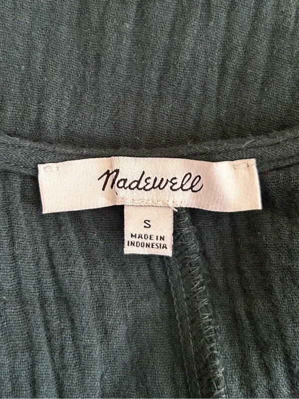 Madewell‎ Green Popover Lightspun Tiered Mini Dress 100% Cotton Size Small - Image 5