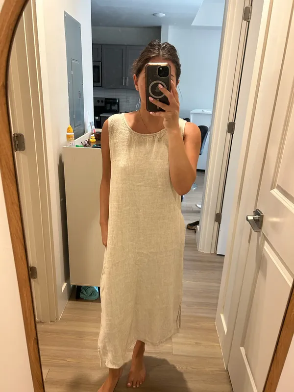 Linen Dress Tan - Image 6