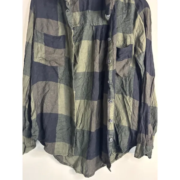 Lucky Brand Buffalo Plaid Button Down Womens Small‎ Olive Green Black Flannel - Image 2