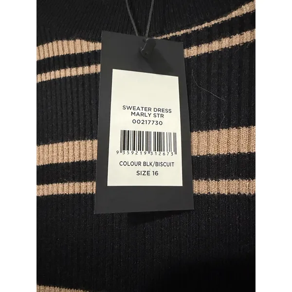 Arna York Collection Marly STR Sweater Dress Black Biscuit‎ Striped Midi Size 16 - Image 3