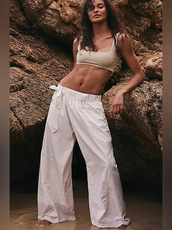 NWT FREE PEOPLE Movement One More Time Wide Leg Pants- Bleached Clay - Image 5