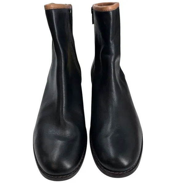 Timberland Bootie Sz‎ 9 M Flora Black Leather Stacked Heel Floral Laser Cutout - Image 2
