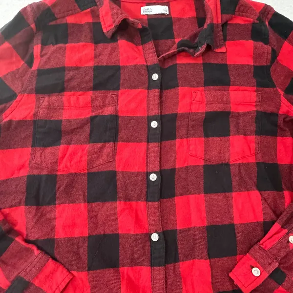 Croft & Barrow Womens Red Black Buffalo Plaid Flannel Shirt Large Long Sleeve - Image 3