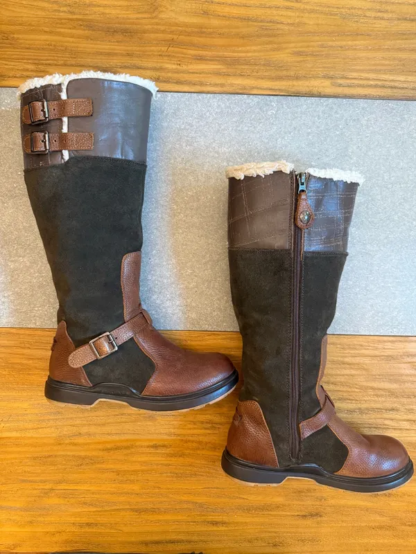 Pajar Knee High Buckle Boots Brown Leather Suede Cozy Winter Boots Size 8-8.5 - Image 4