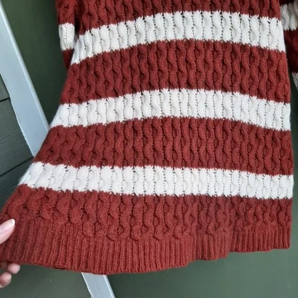 J.Crew 100% Merino Wool Chunky Cable Knit Sweater Small Brown Striped Preppy - Image 10