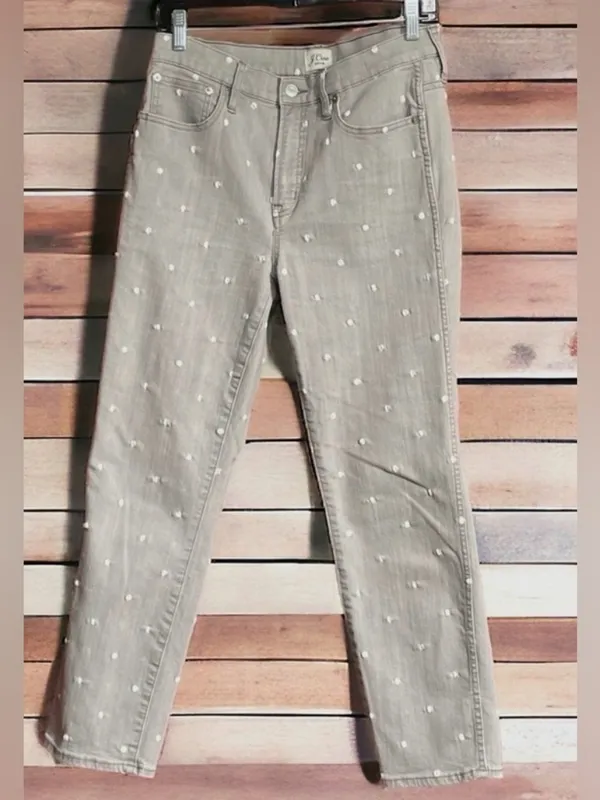 J.Crew Gray Polka Dot High Rise Cropped Straight Leg Jeans Size 29 - Image 2