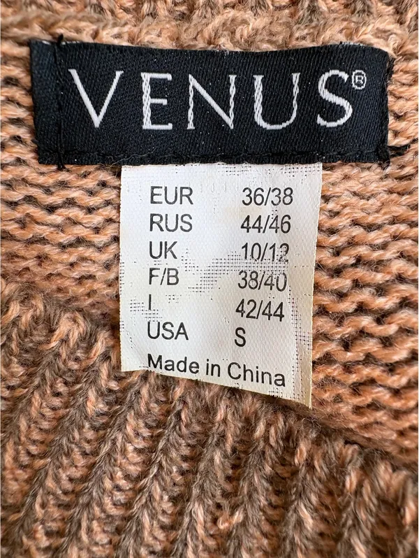 Venus Women's Knit Sweater Dress Size S Beige Brown Patterned Long Sleeve - Image 7