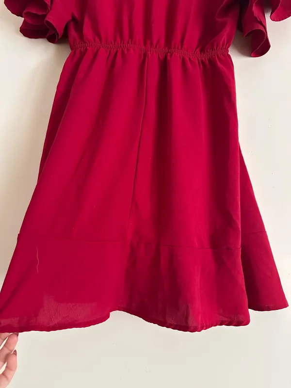 SheIn Red Flutter Sleeve Deep V Neck Fit & Flare Mini Dress L 8/10 - Image 7
