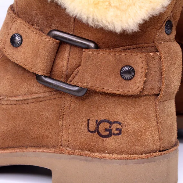 UGG Cedric Womens 8 Chestnut Suede Sheepskin Cuff Buckle Boots - Image 9