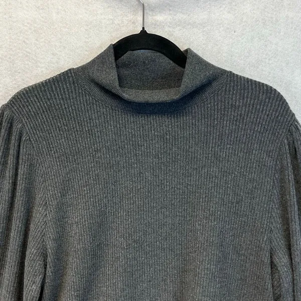 J. CREW Women’s Gray Mock Neck Ribbed Pullover Sweater XL Long Sleeve Soft NWT‎ - Image 2